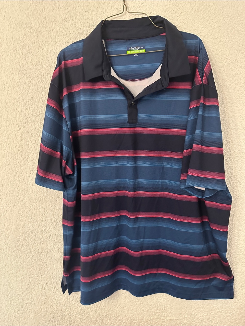 Ava & Viv Men's Navy and Blue Striped Polo with Pink Bands